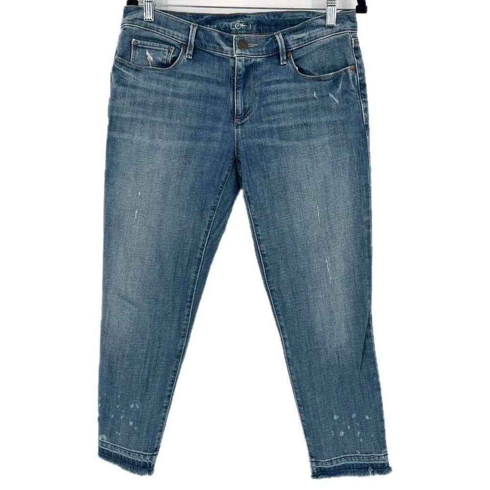Loft Women's Relaxed Fit Skinny Cropped Jeans Blue Denim Medium Wash Size 27/4